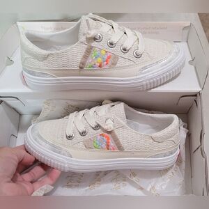 Kids Cream Sneakers with Rainbow Detail